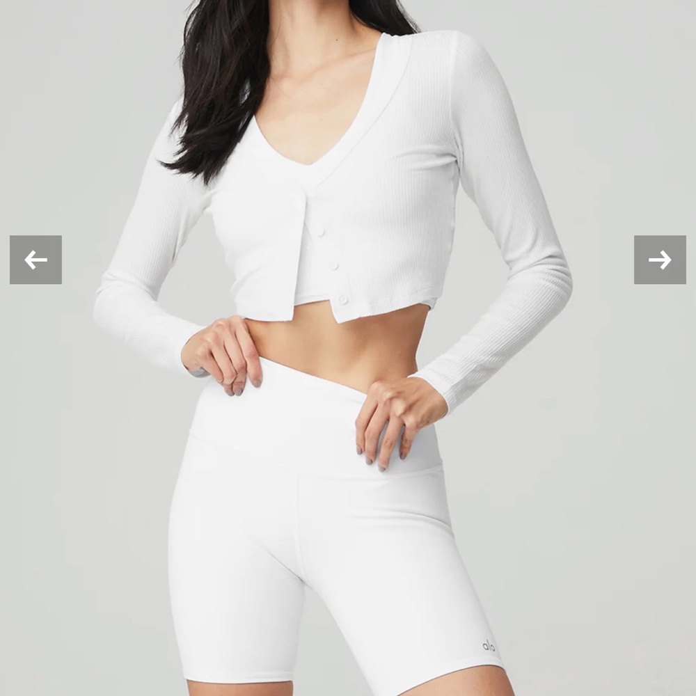 Alo Yoga Ribbed Cropped Cardigan NWT - white